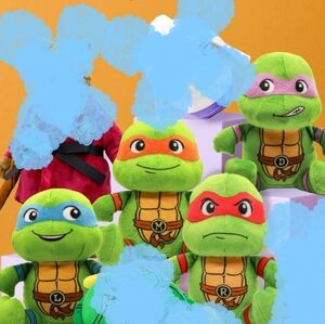 4 Ninja Turtle Plush Toy Set - Green and Multicolor Squeaker Dog Set